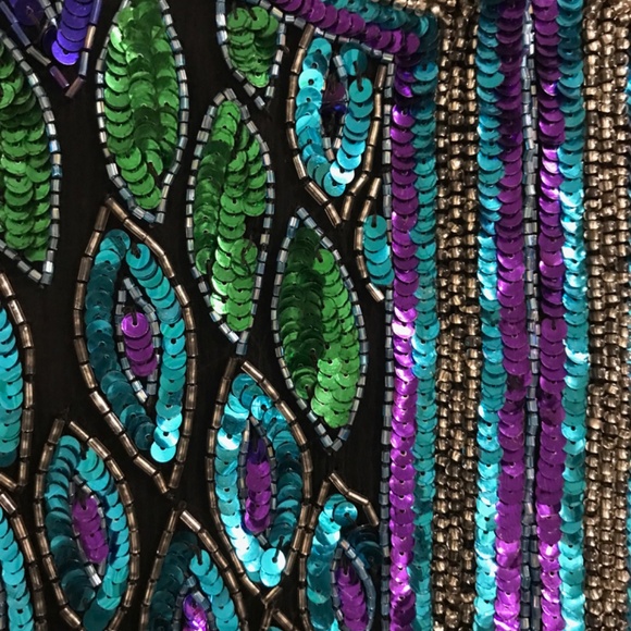 Laurence Kazar Vintage Jacket Large Peacock Blue/Green Sequins - Picture 4 of 6